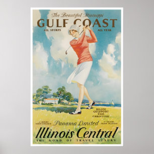 Retro Golf Sportposter Illinois Reis Kunstprint Poster