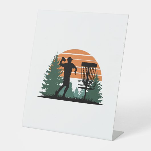 Retro  golfdisc spelen reclamebord met voetstuk (Voorkant)