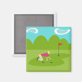 Retro Golfer Carré Magnet (Recto/Verso)