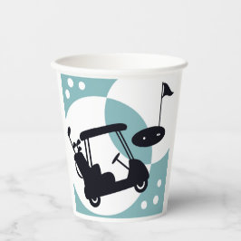 Retro golfkar in zwart & blauw papieren bekers