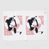 Retro golfkar in zwart & roze golfhanddoek (Horizontaal)