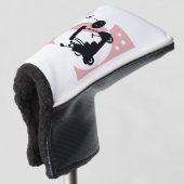 Retro golfkar in zwart & roze golfheadcover (3/4 voorkant)