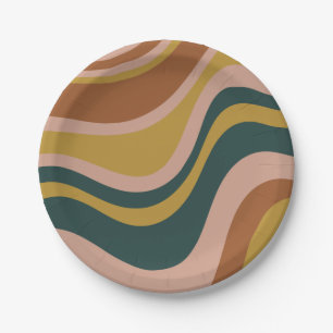 Retro golven Boho abstract patroon Papieren Bordje