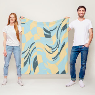 Retro golvende babyblauw en botergele Deense paste Fleece Deken