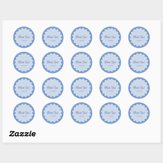 Retro golvende blauwe curvegrens Dank u Ronde Sticker (Vel)