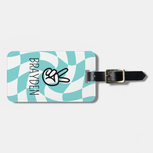 Retro golvende Checker Board Custom School Bag Lab Bagagelabel (Voorkant horizontaal)