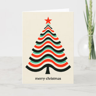 Retro golvende geometrische kerstboom vrolijk kers feestdagen kaart