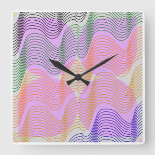 Retro golvende lijnen Abstract geometrische kunst Vierkante Klok