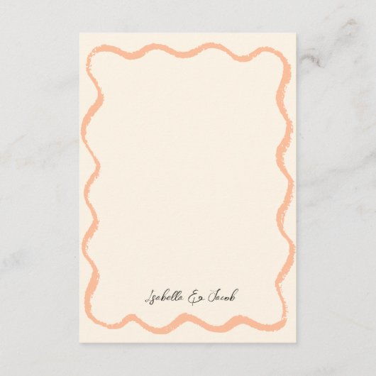 Retro golvende perzik handgeschreven bruiloft deta informatiekaartje (Achterkant)