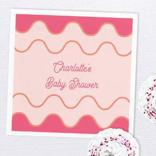 Retro golvende rand roze curve Baby shower Servet