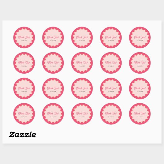Retro golvende roze curve Dank u Ronde Sticker (Vel)