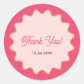Retro golvende roze curve Dank u Ronde Sticker (Voorkant)
