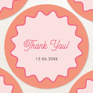 Retro golvende roze curve Dank u Ronde Sticker