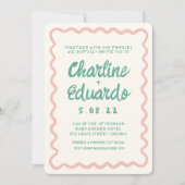 Retro golvende roze en groene handschrift bruiloft kaart (Voorkant)