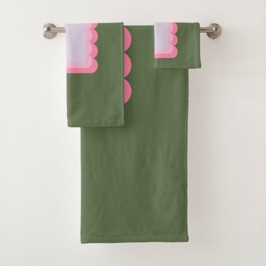 Retro golvende vorm groen en roze bad handdoek (Insitu)