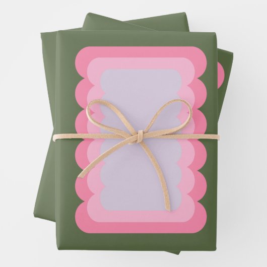 Retro golvende vorm groen en roze inpakpapier vel (In situ)