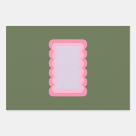 Retro golvende vorm groen en roze inpakpapier vel (Voorkant)