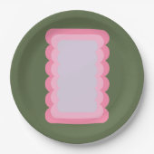 Retro golvende vorm groen en roze papieren bordje (Voorkant)