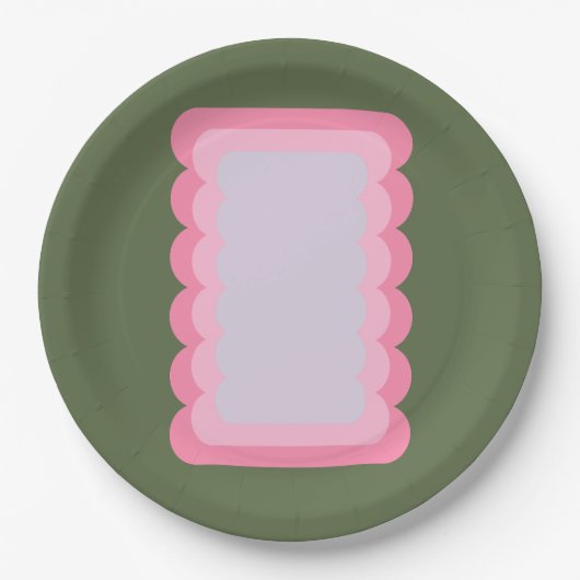Retro golvende vorm groen en roze papieren bordje (Voorkant)