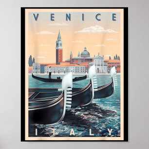 Retro gondelboten met Veneziaanse skyline Italië Poster
