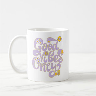 Retro Good Vibes only Daisy Paars Yellow Koffiemok
