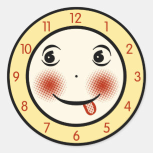 Retro Goofy Clock Face Ronde Sticker