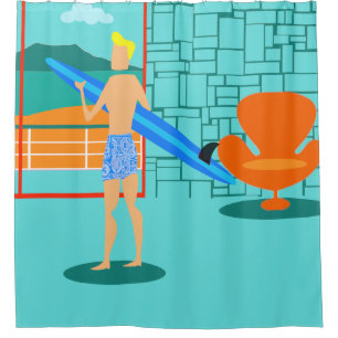 Retro Gordijn van de Douche van de Kerel Surfer