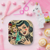 Retro Gothic Halloween Meisjes Strips Papieren Bordje (Feest)