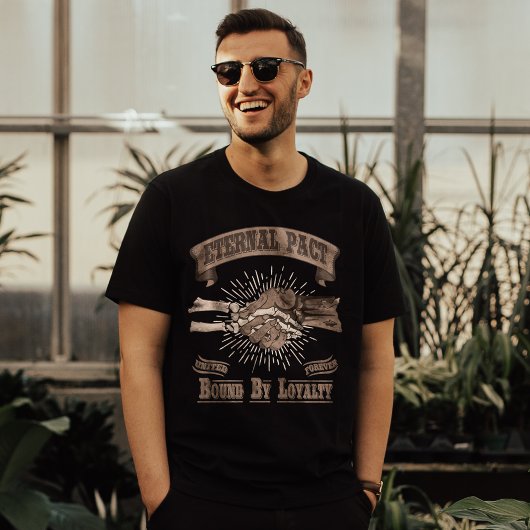 Retro Gothic Skeleton Zombie Handshake Typografie T-shirt