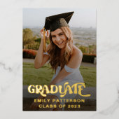 Retro Goud Folie Afstudeer Foto Feest Folie Uitnodiging (Voorkant)