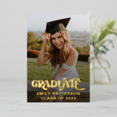 Retro Goud Folie Afstudeer Foto Feest Folie Uitnodiging (Staand Voorkant)