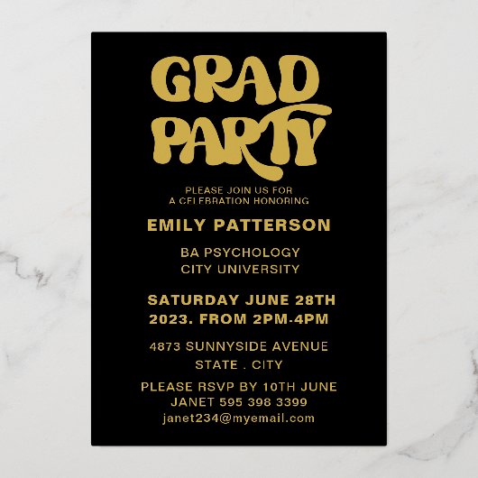 Retro Goud Folie Afstudeer Foto Feest Folie Uitnodiging (Achterkant)