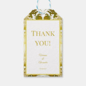 Retro Goud Groen Damast bruiloft Dank u Cadeaulabel (Voorkant)