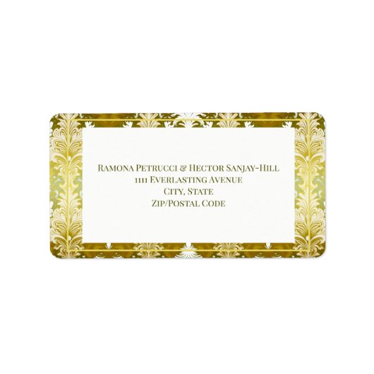 Retro Goud Groen Damast Bruiloft Etiket (Voorkant)