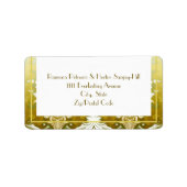 Retro Goud Groen Damast Bruiloft Etiket (Voorkant)