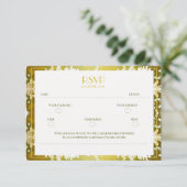 Retro Goud Groen Damast Bruiloft RSVP Kaartje (Staand voorkant)