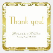 Retro Goud Groen Damast Bruiloft Vierkante Sticker (Voorkant)