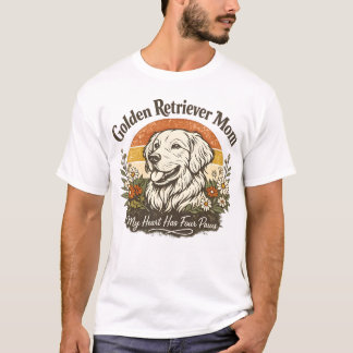 Retro Goud Retriever Moeder Wildflower T-shirt