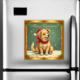 Retro Goud Retriever Puppy Kerstkaartmagneet