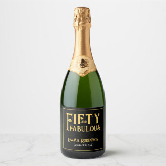 Retro Goud "Vijftig en Fantastisch" 50ste Verjaard Sparkling Wijnetiket