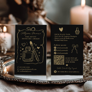 Retro Goud zwart Doodles Nagels Artiest QR Code Visitekaartje