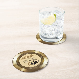 Retro Goud Zwart Vinyl Record 50e Verjaardagsfeest Ronde Kartonnen Onderzetter