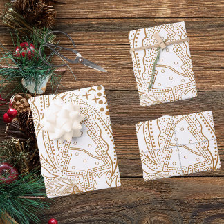 Retro Gouden en Witte Vintage Kerstboom Inpakpapier Vel