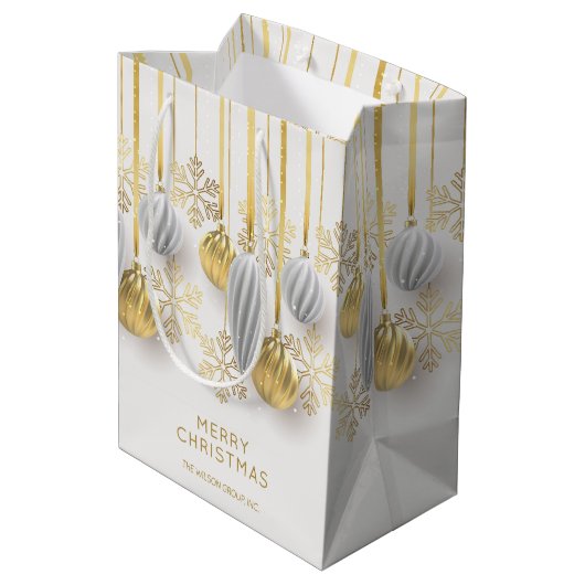 Retro gouden en zilveren kerstversiering medium cadeauzakje (Achterkant Gekanteld)