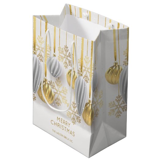 Retro gouden en zilveren kerstversiering medium cadeauzakje (Voorkant Gekanteld)