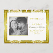 Retro Gouden Groen Damast Save the Date Aankondigingskaart (Voorkant)