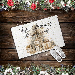 Retro Gouden Kerstboom Familienaam Deurmat