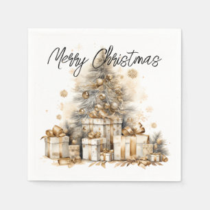 Retro gouden kerstboom servet