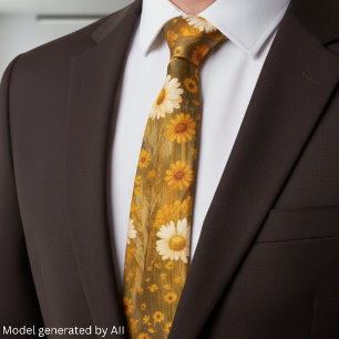 Retro Gouden Madeliefje Wilde Bloemen - Rustieke H Stropdas