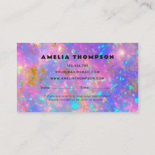 Retro Gouden Vuur Opal Steen Afspraakkaart Visitekaartje (Achterkant)